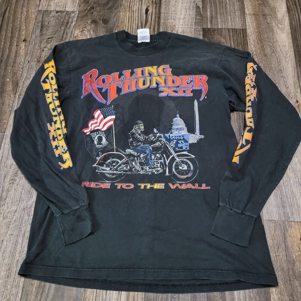 Vintage 90s 1999 Rolling Thunder‎ Biker Graphic T-Shirt Long Sleeve Size Large